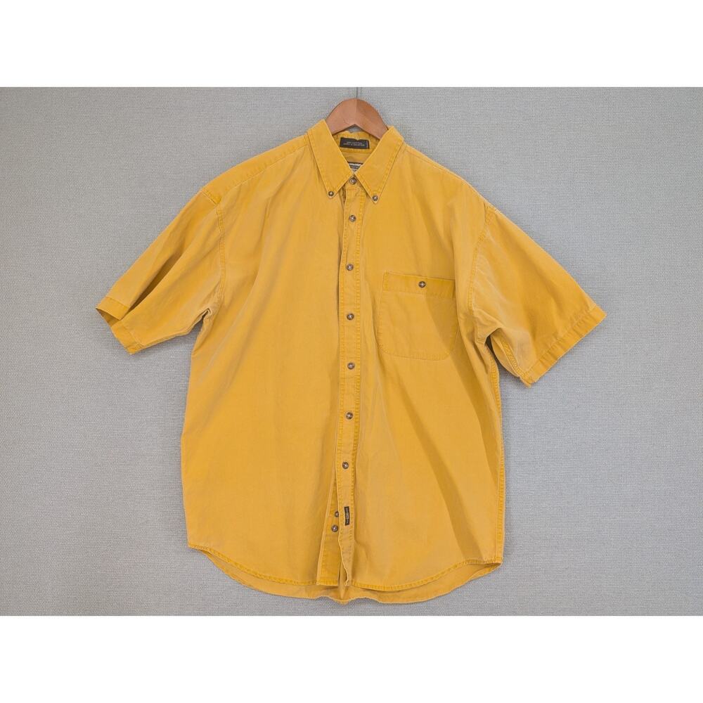 Lee Men's Shirt Size Large Short Sleeved Button Up Yellow/Gold Cotton